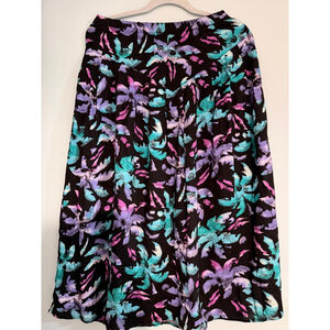 Vintage 90s California Krush Floral Skirt Teal Purple High Waist Made USA Small